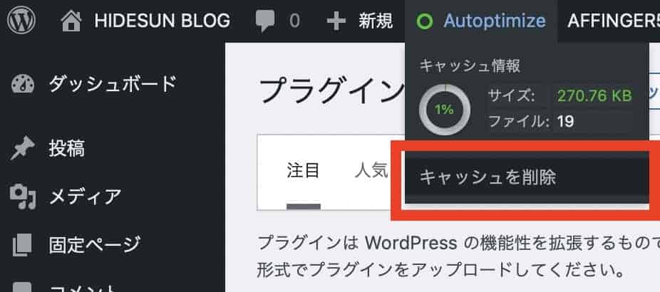 Autoptimizeでキャッシュを削除